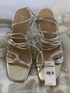 Express Light Gold Metallic Lace-Up Strappy Heels